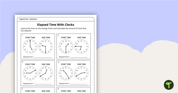 Image of Elapsed Time With Clocks – Worksheet
