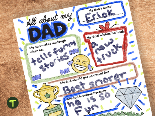 All About My Dad Template – Upper Grades teaching resource