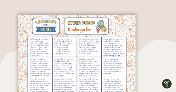 Kindergarten – Week 4 Learning from Home Activity Grids teaching resource