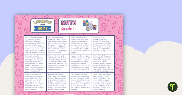 Grade 1 – Week 4 Learning from Home Activity Grids teaching resource