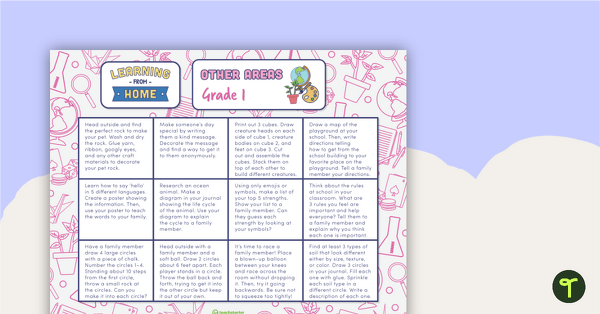 Grade 1 – Week 4 Learning from Home Activity Grids teaching resource