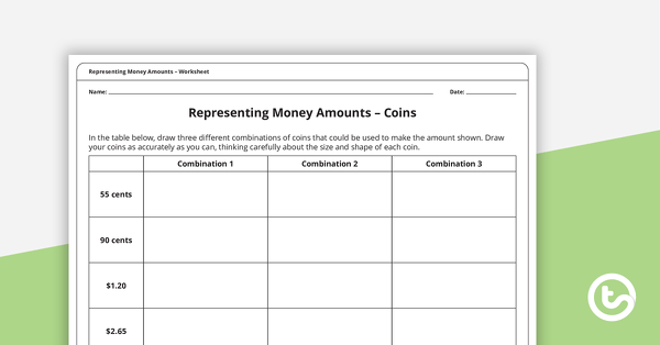 Go to Representing Money Amounts – Worksheet teaching resource
