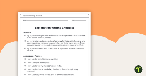 Go to Explanation Writing Checklist – Structure, Language and Features teaching resource