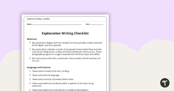 Go to Explanation Writing Checklist – Structure, Language and Features teaching resource