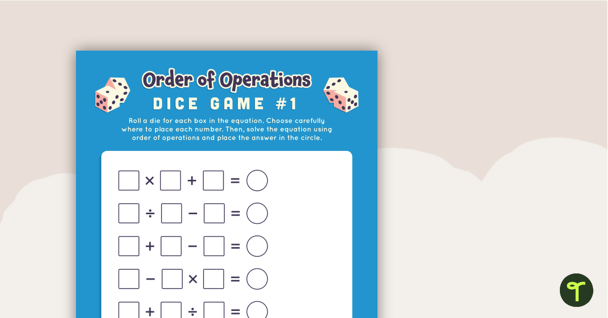 Order of Operations Dice Game teaching resource