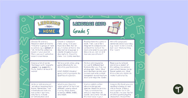 Grade 5 – Week 4 Learning from Home Activity Grids teaching resource
