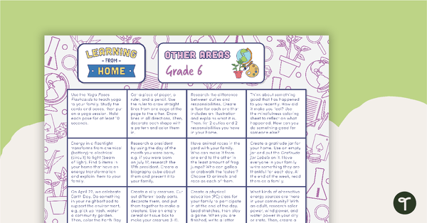 Grade 6 – Week 4 Learning from Home Activity Grids teaching resource