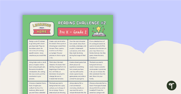 Home Reading Challenge #2 – Grades PK-2 teaching resource