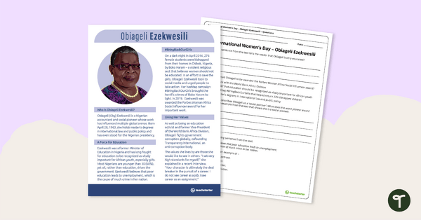 Inspirational Woman Profile: Obiageli Ezekwesili – Comprehension Worksheet teaching resource