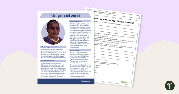 预览图像放大e for Inspirational Woman Profile: Obiageli Ezekwesili – Comprehension Worksheet - teaching resource