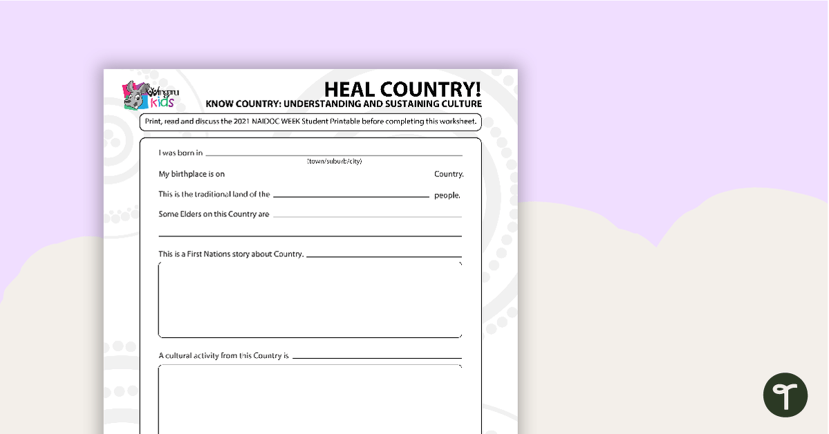 NAIDOC 2021 – Heal Country! - Worksheet (Early Years) teaching resource
