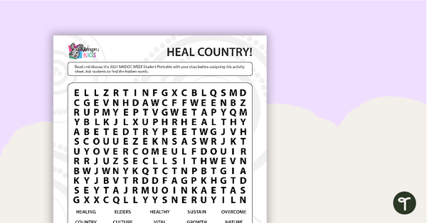Go to NAIDOC 2021 – Heal Country! - Word Search (Middle Years) teaching resource