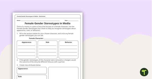 Go to Female Gender Stereotypes in Media – Worksheet teaching resource