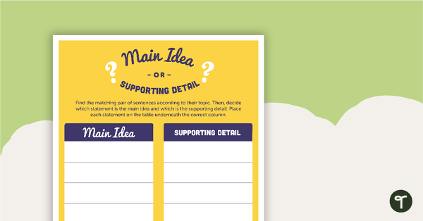 Go to Main Idea or Supporting Detail? – Sorting Activity teaching resource