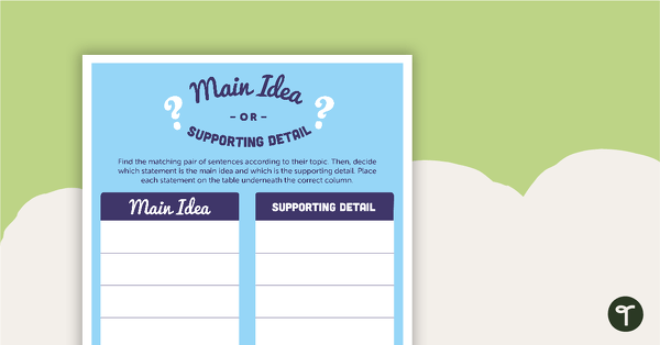 Main Idea or Supporting Detail? – Sorting Activity teaching resource