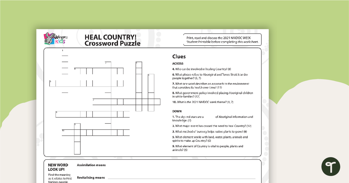 NAIDOC 2021 – Heal Country! - Crossword Puzzle teaching resource