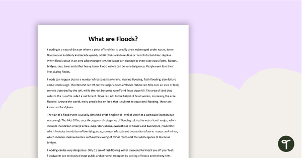 Go to What are Floods? - Comprehension Task teaching resource