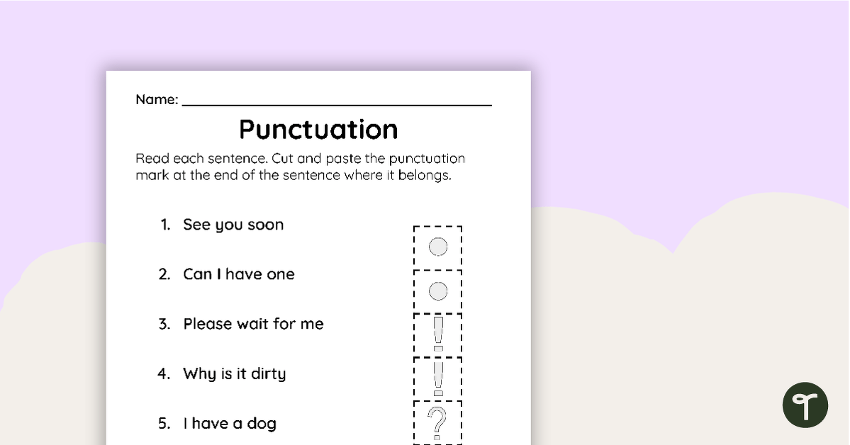Ending Punctuation - Cut and Paste Worksheet teaching resource