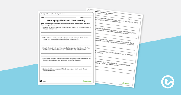 Preview image for Identifying Idioms and Their Meanings - Worksheet - teaching resource
