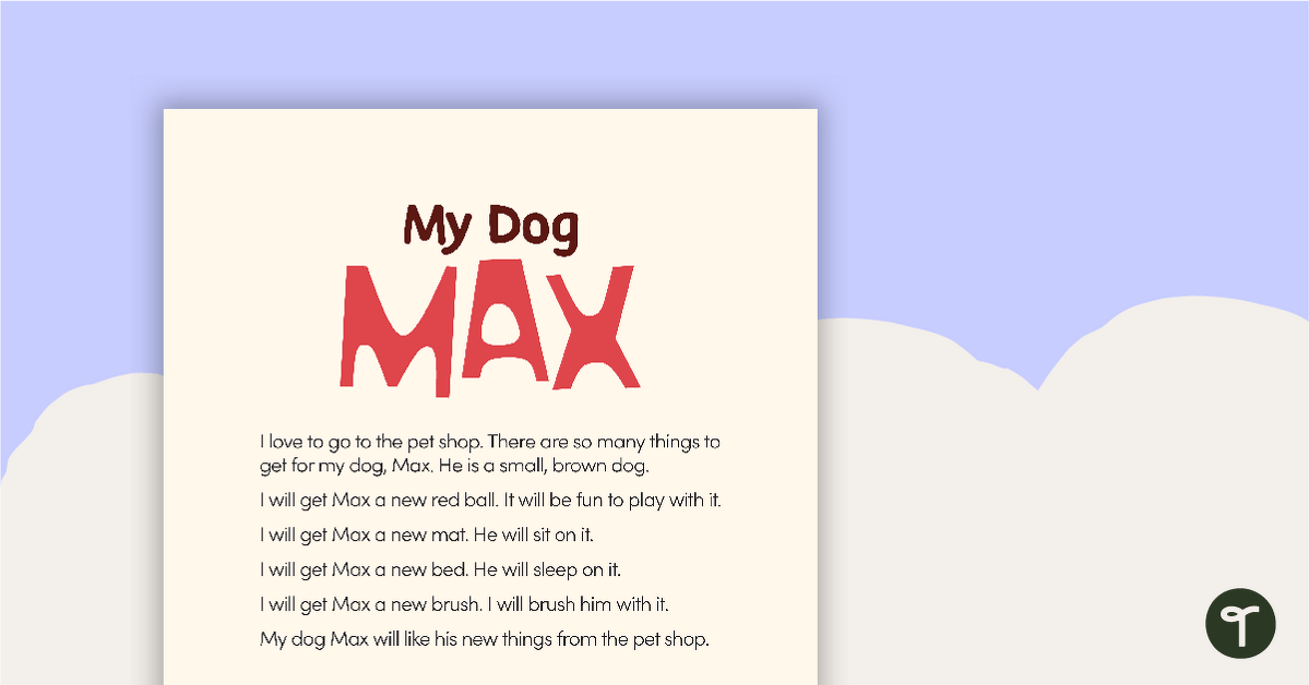 My Dog Max – Comprehension Worksheet teaching resource