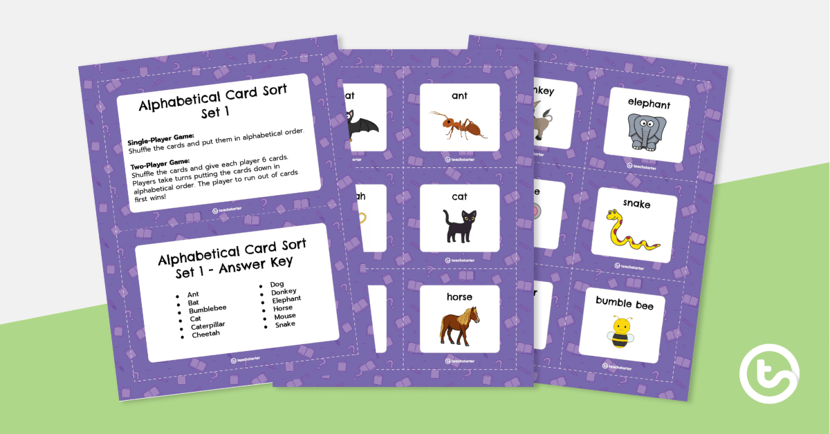 Alphabetical Order Card Sort - Set 1 teaching resource