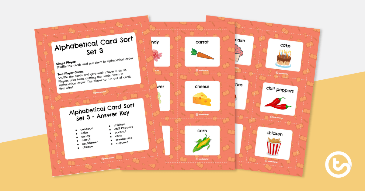 Alphabetical Order Card Sort - Set 3 teaching resource