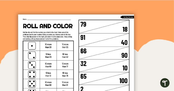 Roll And Color Worksheet One More One Less Teach Starter