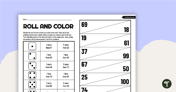 Go to Roll and Color Worksheet - One More, One Less teaching resource