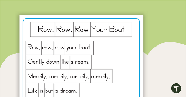 Row, Row, Row Your Boat Nursery Rhyme - Rhyme Page and Sorting Activity teaching resource