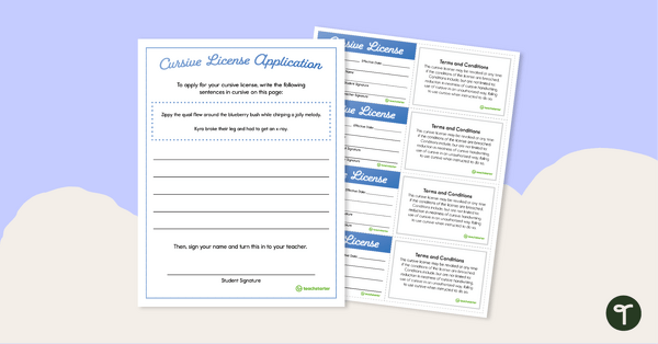 Preview image for Cursive License and Application - teaching resource