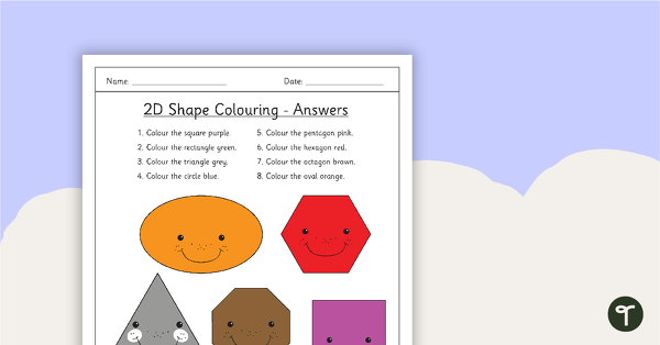 2D Shapes Colouring Worksheet (8 Shapes) teaching resource