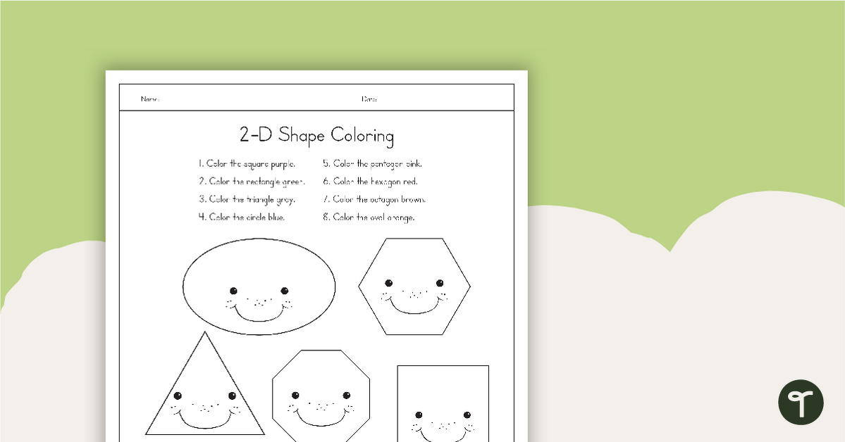 2-D Shapes Coloring Worksheet – 8 Shapes teaching resource