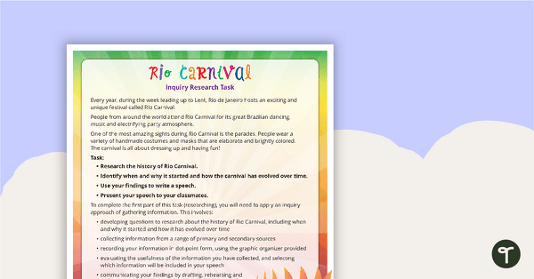 Go to Rio Carnival - Inquiry Research Task teaching resource