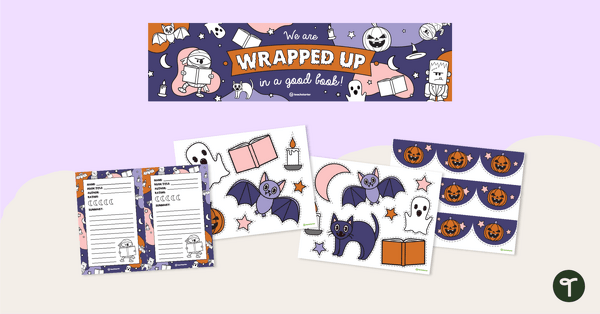 Image of Halloween Bulletin Board Set – Wrapped Up in a Good Book