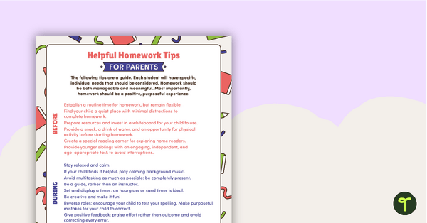 Helpful Homework Tips for Parents teaching resource