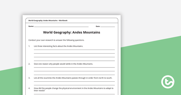 Preview image for World Geography: Andes Mountains – Workbook - teaching resource