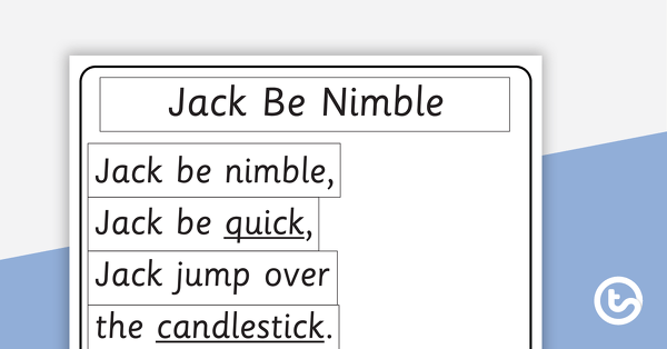 Jack Be Nimble Nursery Rhyme - Rhyme Page and Sorting Activity teaching resource