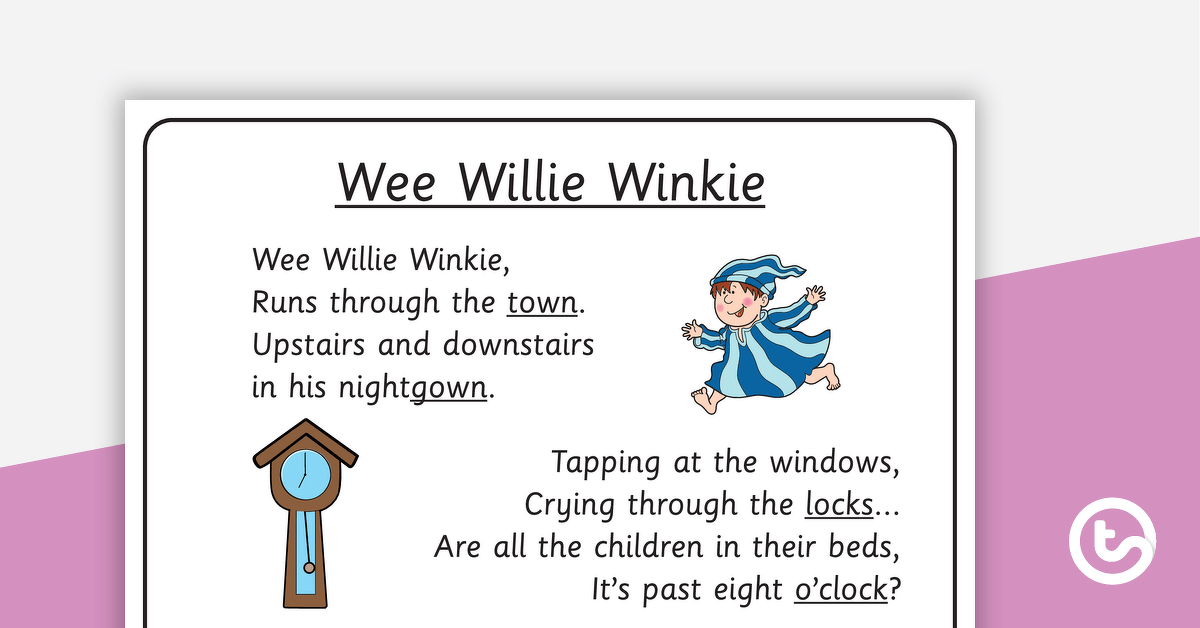 Wee Willie Winkie Nursery Rhyme - Rhyme Page and Sorting Activity teaching resource
