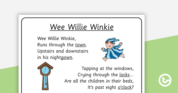 Wee Willie Winkie Nursery Rhyme - Rhyme Page and Sorting Activity teaching resource