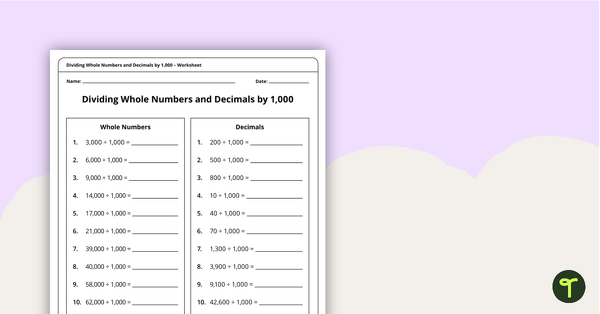 Image of Dividing by 1,000 Worksheet