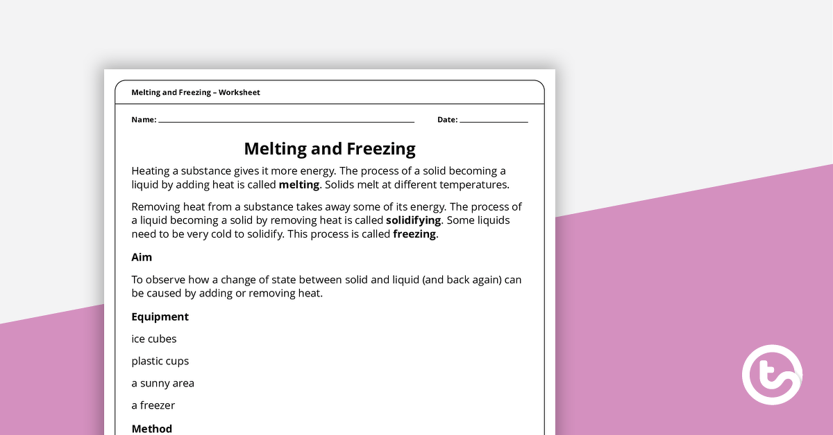 Melting and Freezing - Worksheet teaching resource