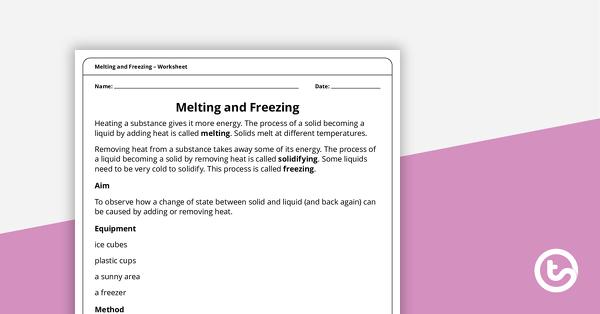 Preview image for Melting and Freezing - Worksheet - teaching resource