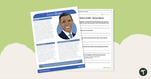 Image of Black History Profile: Barack Obama - Comprehension Worksheet