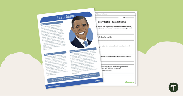 预览图像佛r Black History Profile: Barack Obama - Comprehension Worksheet - teaching resource