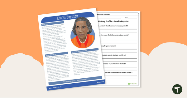 Black History Profile: Amelia Boynton - Comprehension Worksheet teaching resource