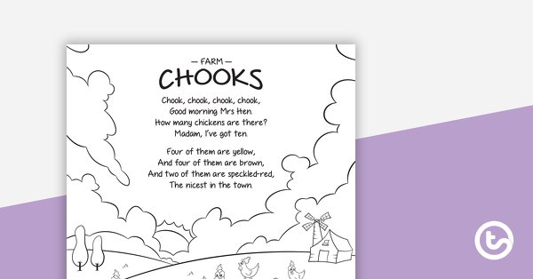 Chook, Chook, Chook, Chook - Number Rhyme and Worksheet teaching resource