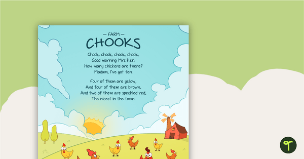 Chook, Chook, Chook, Chook - Number Rhyme and Worksheet teaching resource