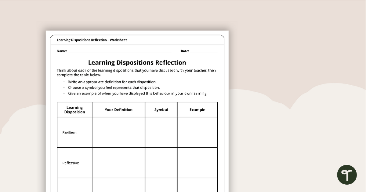 Learning Dispositions Reflection Worksheet (Upper Years) teaching resource