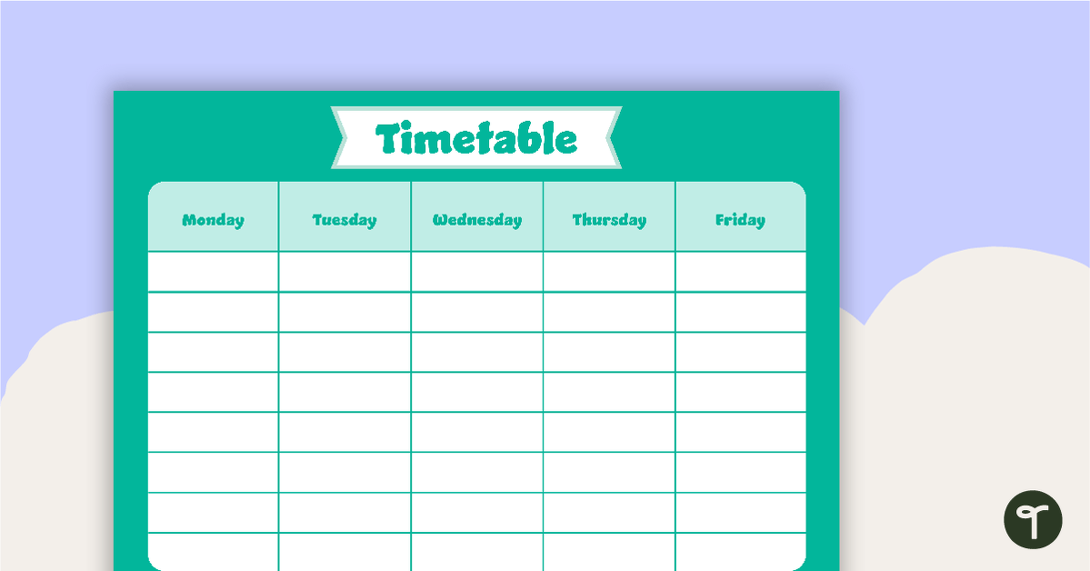 Plain Teal - Weekly Timetable teaching resource