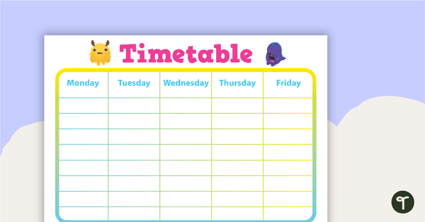 Monster Madness - Weekly Timetable teaching resource